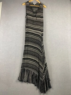 Vestido Pluma y Ruido Mujer 12 Negro Gris Rayas Maxi Asimétrico Volantes Dobladillo Foto 1 de 4