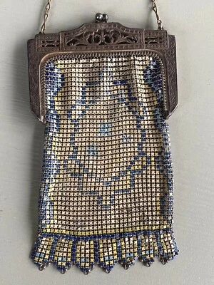 Cartera Antigua Malla Whiting and Davis Estilo Art Deco con Caja de Regalo Azul Verde Crema Foto 1 de 4