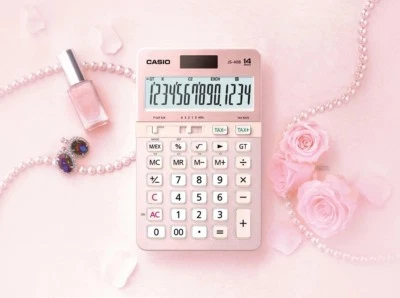 CASIO JS-40B-PK Extra Large Display PINK color 14-Digit Calculator Dual Power - Image 1 of 3