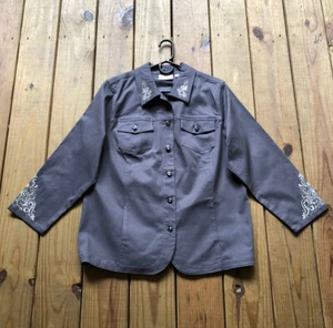 NWT Quacker Factory women's L dark gray rhinestone button up shirt / jacket - Picture 1 of 12