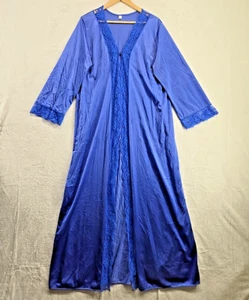 Vtg 1940s Satin Peignoir Gown Robe Lg Blue Nightgown Antique Boudoir Nancy King - Picture 1 of 13