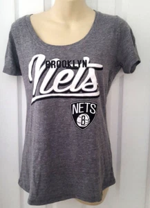 BROOKLYN NETS Womens T Shirt Size Medium Gray Scoop Neck NBA 4 Her New - Picture 1 of 4