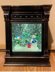 LED Snowman Snow Globe Constant Swirling Glitter Bronze Tone Fireplace - Picture 1 of 8