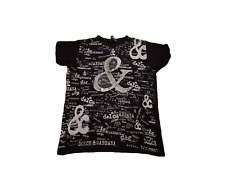 Dolce & Gabbana T-Shirt Men's Silver & Black Motif Crew Neck Slim Fit Medium