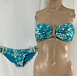 Xhilaration Bikini 2 Piece Swim Suit  white Teal. Top sz S. Bottom Sz M - Picture 1 of 6