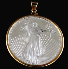 Coin Pendant 1 oz .999 Silver Saint-Gaudens Round 14K Gold Filled Bezel and Bail