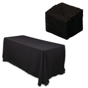 Black Tablecloth + 100 Napkins Halloween Funeral Birthday Party Reusable Covers - Picture 1 of 3