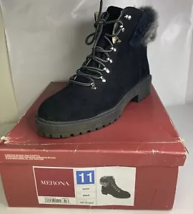 Merona Fuzzy Lined Rubber Boots Women’s Size 11 Black Faux Fur Winter Boots - Picture 1 of 13