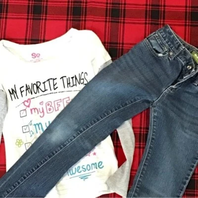 School outfit girl - denim skinny jeans and favorite things long sleeve top 7 8 - Image 1 of 4