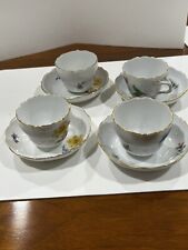 Set Of Four 4 Meissen Porcelain Teacups With Saucers Flowers