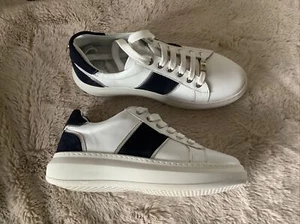 MODA IN PELLE BRALLA WHITE/NAVY SIDE STRIPE LEATHER PLATFORM TRAINERS UK5 BNIB - Picture 1 of 8