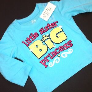 *NEW! "Little Sister BIG Princess" Baby Girls Shirt 12 Months 4T Gift! Blue LS