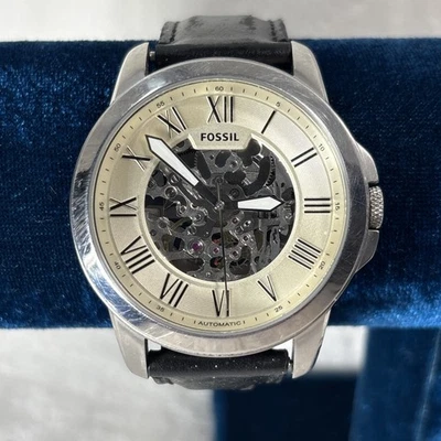 Reloj Fossil Grant Automático Skeleton ME3099 Cuero Plateado/Negro - Excelente Foto 1 de 4