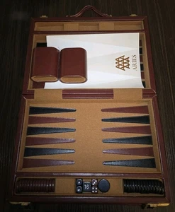 Ariete di Beverly Hills Set Gioco Backgammon Vintage Viaggio Pelle Velluto Marrone - Foto 1 di 7