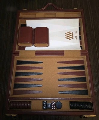 Aries Of Beverly Hills Vintage Travel Brown Velvet Leather Backgammon Game Set - Image 1 of 4