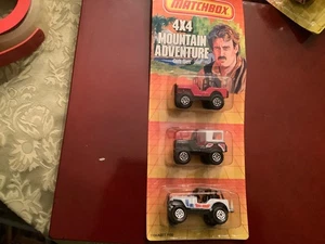 1990 MATCHBOX 3 PACK 4x4 MOUNTAIN ADVENTURE GIFT SET JEEP WRANGLER CJ LAREDO - Picture 1 of 4