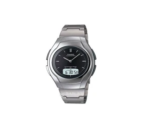 Reloj Casio Hombre Plateado Acero Inoxidable Deportivo Doble Hora Esfera Negra AW-E10D - Imagen 1 de 1