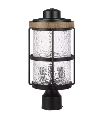 Hampton Bay Fuller Park 3 luces negro mate hierro exterior poste lámpara pantalla de vidrio Foto 1 de 4