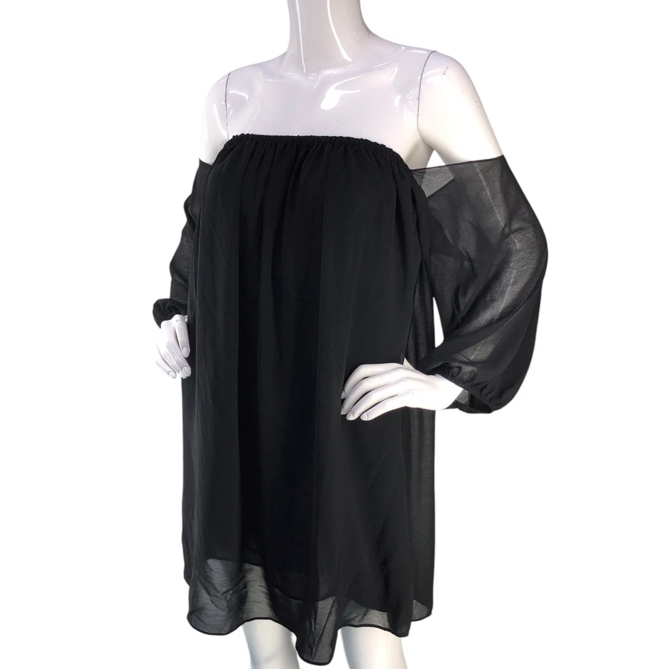 T Bags Los Angeles Mujer Talla S Vestido Gasa Fuera del Hombro Negro Hecho en EE. UU. Foto 1 de 4