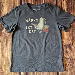 Life Is Good Kids Size XXL Crusher Cotton T-Shirt Happy Fry-Day Blue Short Sleev - Picture 1 of 6