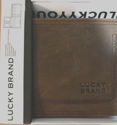 Nuevo Lucky Brand Billetera Plegable para Hombres Cuero Genuino Marrón Bloque RFID NUEVO CON ETIQUETAS Foto 1 de 4