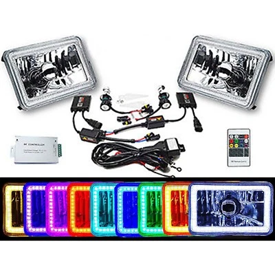 4X6" RF Color Change RGB SMD LED Halo Angel Eye Headlight 6K HID Light Bulb Pair - Image 1 of 4