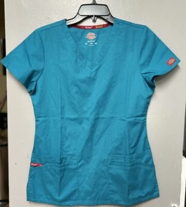Dickies Women’s V-Neck Scrub Top Green Size S - 6 Pockets Workwear - Picture 1 of 6