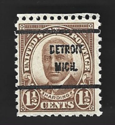 Sc#684 1 1/2c WARREN HARDING precancel - DETROIT MICH. with a Top Margin (A-9) - Image 1 of 2