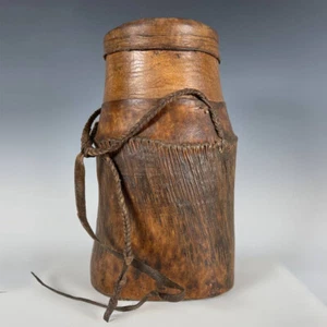 MILCHKANNE MIT SAITENGEBUNDENEM LEDER TOP HOLZ HANF ÄTHIOPIEN OSTAFRIKA 20. JH. - Bild 1 von 4