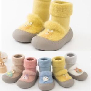 Baby Girls Boys Toddler Warm Fur Soft Socks Infants Non-Slip Rubber Sole Shoes