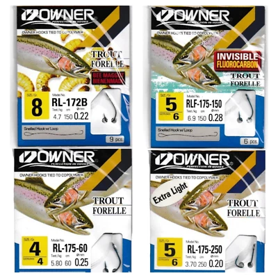 Owner® Gebundene Forellenhaken Alle Größen und Vorfachlägen 4 6 8 10 12