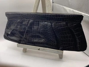 Dark Brown Alfani Alligator Leather Clutch With Kisslock Closure - Picture 1 of 20