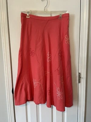 Wm’s 12 码裙棉/亚麻珊瑚色带Embr。 花卉弧形接缝小屋芯 — 第 1/4 张图片