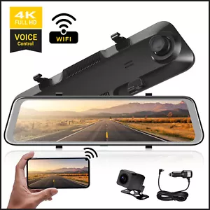 12Inch 2 Lens 4K HD Dash Cam Mirror Front and Rear GPS WIFI & APP Car DVR Camera - Picture 1 of 12