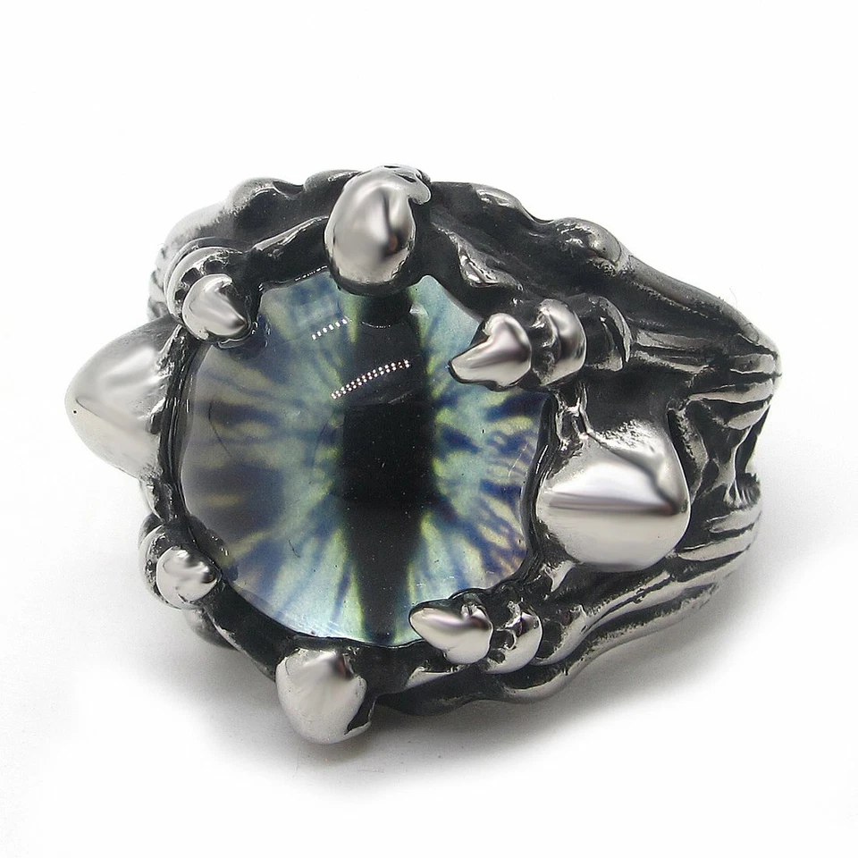 Anillo MENDEL Genial Para Hombres Acero Inoxidable Garra de Dragón Azul Mal de Ojo Talla 7-15 Foto 1 de 4