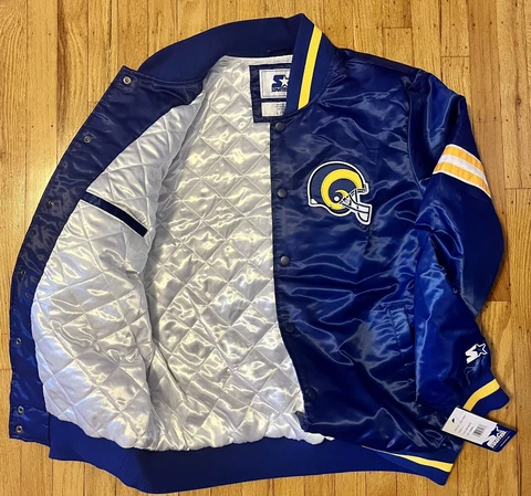NEW STARTER Los Angeles Rams Jacket Size Large White Quilt Lined LA NFL Cover