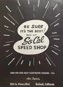 Anuncio impreso vintage So-Cal Speed Shop Burbank CA carreras de autos Hot Rod Mancave 1949 - Imagen 1 de 4