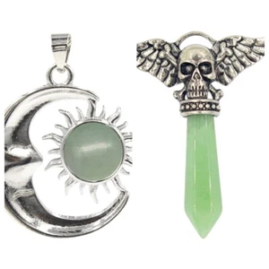2PC Natural Stone Green Aventurine Swan Dolphin Pendant Necklaces Earrings - Picture 1 of 10