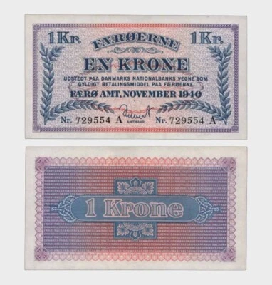 Faroe Islands - 1940 - 1 Krone - "EF+"  #CO6014 - Image 1 of 4