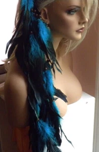 Hair Comb Feathers Black Blue 24" Long - Picture 1 of 4