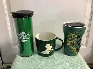 Lot Of 3 Starbucks Holiday Ceramic/Acrylic Tumbler Travel Cups 9oz, 12oz & 16oz - Picture 1 of 11