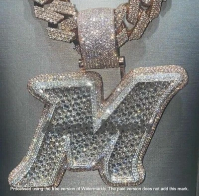 15.70ct MOISSANITA Para Hombre CUALQUIER INICIAL "M" Colgante REAL 925 Plata Pasa Probador Foto 1 de 4