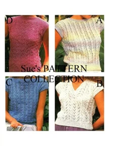 4 Ladies tops King Cole knitting pattern in DK. Summer tops. short sleeves lacy.