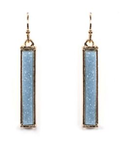 Drusy Bar Earrings Blue Colored Druzy Dangle Pierced Wire Earrings