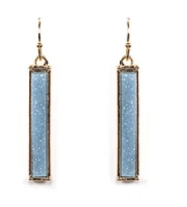 Drusy Bar Earrings Blue Colored Druzy Dangle Pierced Wire Earrings - Picture 1 of 1