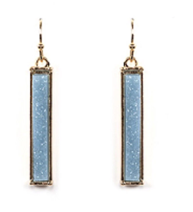 Drusy Bar Earrings Blue Colored Druzy Dangle Pierced Wire Earrings - Image 1 of 1