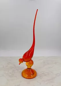Vintage Viking Glass #1310 Epic Long Tail Bird MCM Persimmon Amberina XL 12.5" - Picture 1 of 11