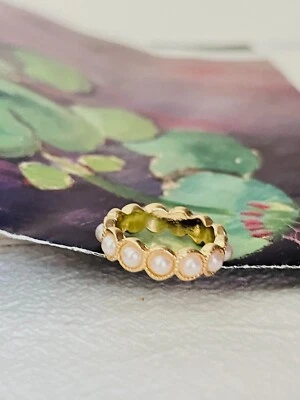 Anillo banda tenis halo eternidad cristales perlas redondas blancas dorado para mujer su regalo Foto 1 de 4