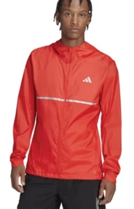 Adidas Mens Running Jacket Red Orange Hooded Small Breathable Own The Run - Picture 1 of 6