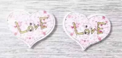 love heart wood sewing button crafts 2 holes 1 inch white pink speck - Image 1 of 2
